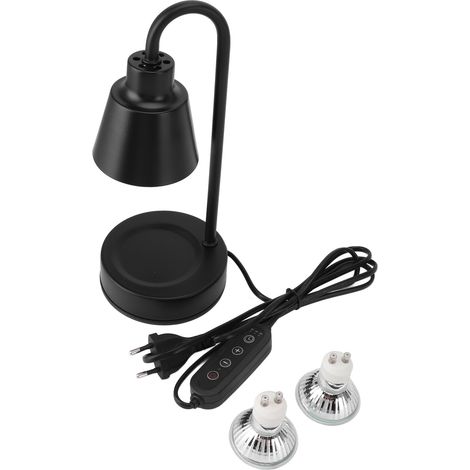 Ortviai Lampe chauffe-cire vintage avec minuterie et gradation 50 W, noir, pour bougies parfumées, 2 ampoules incluses (1/5)