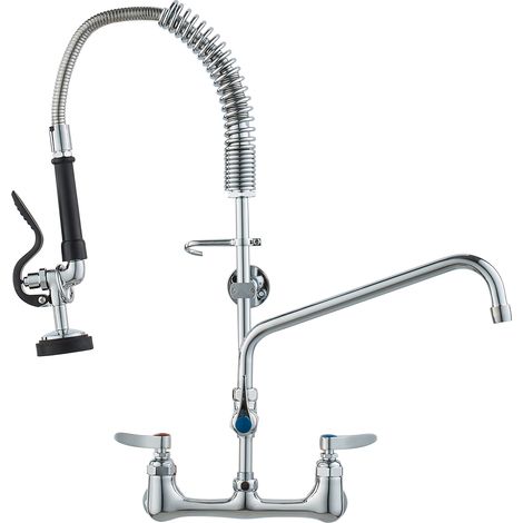 VEVOR Robinet de Cuisine Commercial avec Pulverisateur de Pre-rincage, Mitigeur avec Douchette Extractible, 630 mm de Haut, Entraxe 203 mm, Bec Pivotant 305 mm, Mural pour Evier 1/2/3 Compartiments