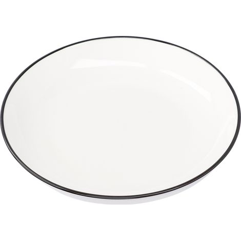 Assiette ronde en céramique 8 pouces avec liseré noir, lot de 4 assiettes à steak (1/5)