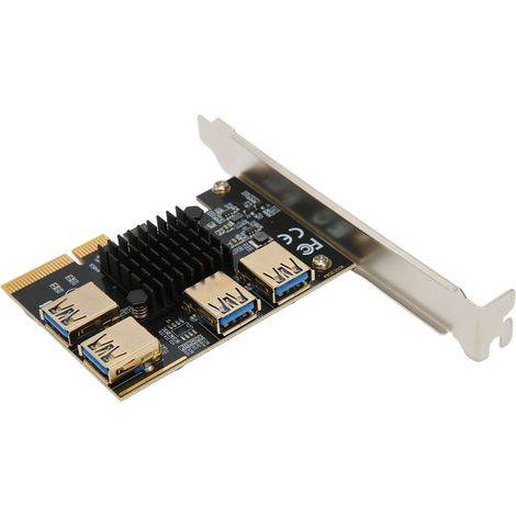 Carte d'extension PCI‑E 1 à 4 ports USB 3.0, adaptateur pour mining crypto et PC gamer (1/5)