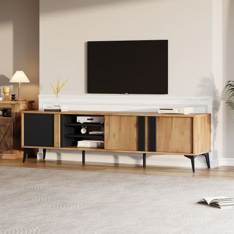Meuble TV rustique marron, meuble bas, support TV, commode TV, 180 cm – Pour téléviseurs jusqu'à 80 pouces avec porte et compartiment ouvert
