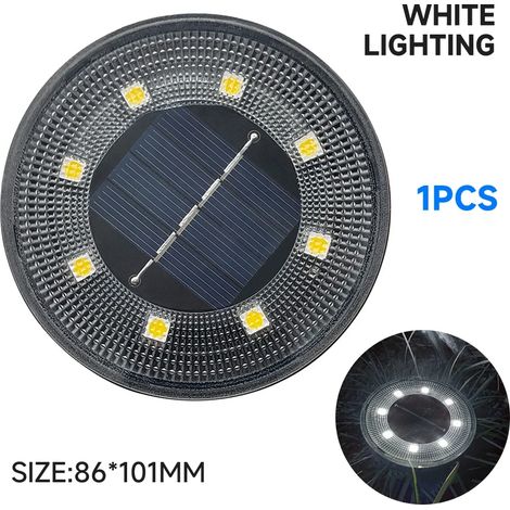 (Lumière blanche) Lampe solaire LED étanche IP68 pour extérieur, éclairage de sol, contrôle d'éclairage, éclairage de chemin, terrasse, cour, allée, pelouse, décoration de jardin. (1/5)