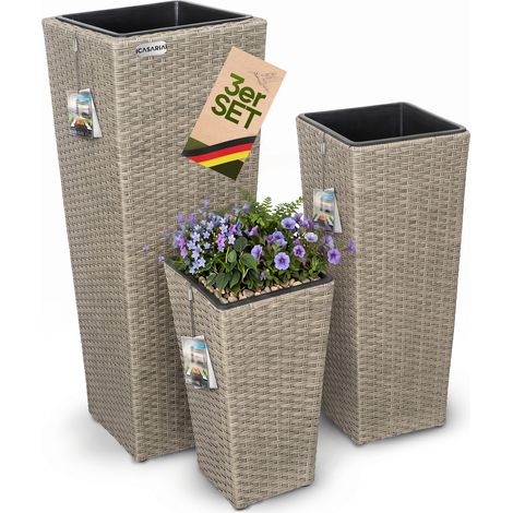 CASARIA Vaso Portafiori Set 3 pezzi Fioriera per piante e fiori effetto polirattan fioriere da giardino Crema