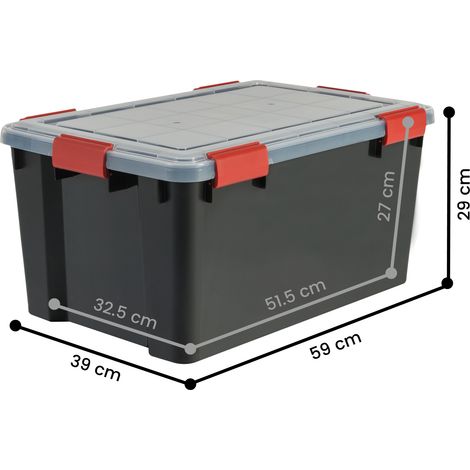 Iris Ohyama Luftdichte Kunststoff-Aufbewahrungsboxen mit Deckel, 50L, 2er-Set, Schwarz, Hermetischer wasserdichter Verschluss, Robuste SchnappverschlÃ¼sse, Stapelbar, Staubschutz, BPA-frei, AT-L