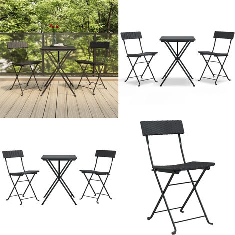 Ensemble de bistro pliable 3 pcs Noir Résine tressée - Meubles De Jardin - Salon De Jardin - Set De Bistro - Table Pliante - Chaise Pliante - Home & Living (1/5)