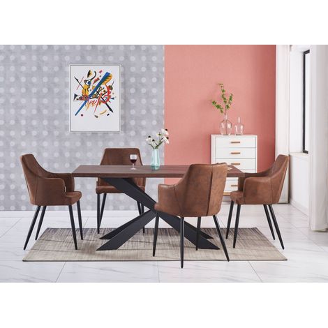 Set da pranzo Duke LUX Zarah - un tavolo da pranzo in legno di noce e un set di 4 sedie da pranzo in pelle marrone - Sala da pranzo Cucina