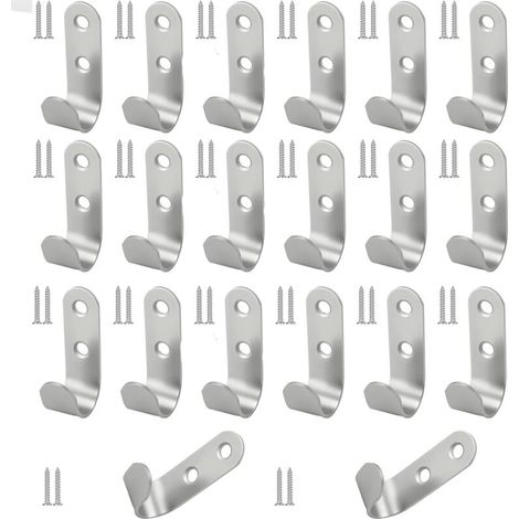 20 Stück Edelstahl-J-Haken mit 2 Löchern und Schrauben, 45 x 15 mm wasserdichte Metall-Planenhaken, robuste silberne Planenhaken für Anhänger, Garagen, Camping und Gärten (1/4)