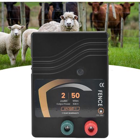 Unité principale de clôture électronique portable à impulsions pour élevage (portée de 80 km), contrôleur de clôture électronique agricole 2 joules, norme américaine 110 V (1/5)