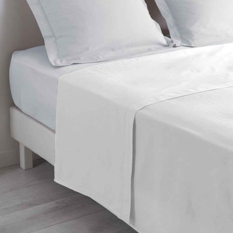 Drap Plat en Coton "Biolina" 180x290cm Blanc (1/3)