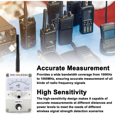 Indicatore di intensità di campo con larghezza di banda da 100 kHz a 1 GHz, indicatore di intensità ad alta sensibilità con funzione di smorzamento automatico integrata. (1/5)