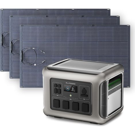 Portable Power Station, Solar Generator 2016Wh LiFePO4 with 3Pcs 200W Flexible Monocrystalline Solar Panel for RV, Home Backup, Emergency, Outdoor Camping Allpowers R2500 (1/5)