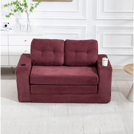 Sofá modular 136x80x82.5 cm rojo vino en pana con portabebidas y bolsillos laterales (1/5)