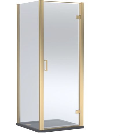 Balterley Ellenhall Hinged Shower Door with 6mm Glass, Side Panel & 900x900mm Shower Tray, Brushed Brass/Slate Grey
