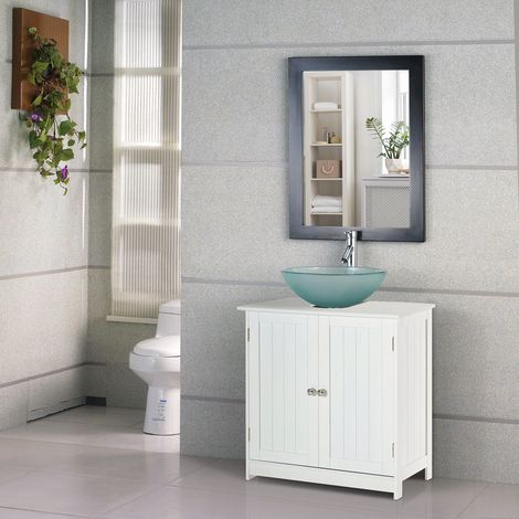 Meuble sous lavabo pour salle de bain avec étagère réglable, meuble sous lavabo avec découpe en U et 2 portes, meuble de salle de bain gain de place, adapté aux lavabos avec ou sans colonne, 60x30x60 (1/5)