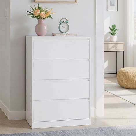 Commode 4 Tiroirs, Meuble de Rangement, 40 x 60 x 97,4 cm, Style Moderne, Blanc (1/5)
