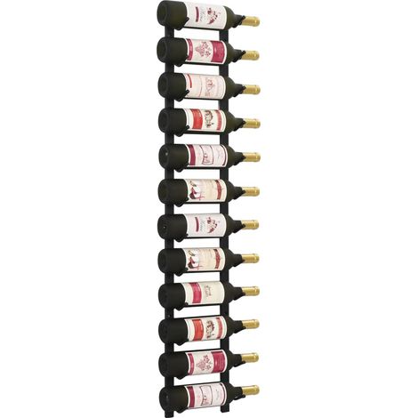 Vidaxl – Casier à bouteilles mural 12 bouteilles – Fer enduit de poudre noir – Dimensions 19x11x116 cm – Fixation murale incluse (1/5)
