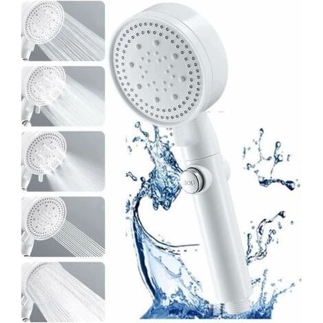 Blanc Pommeau de Douche Economie D'eau avec Support, Anti Calcaire, Douchette à Haute Pression avec 5 Modes,Shower Head de Massage,