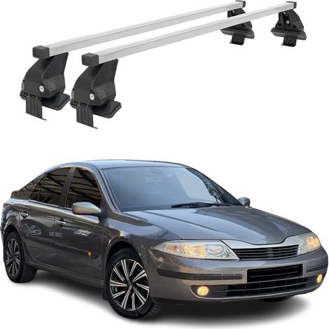 OMAC Dachträger Querträger Stahl für Renault Laguna II 2001-2008 – Abschließbar – City-Crash-getestet – DIN 75302:2019 – ISO/PAS 11154:2006 – Max. 50 kg Silber (1/5)