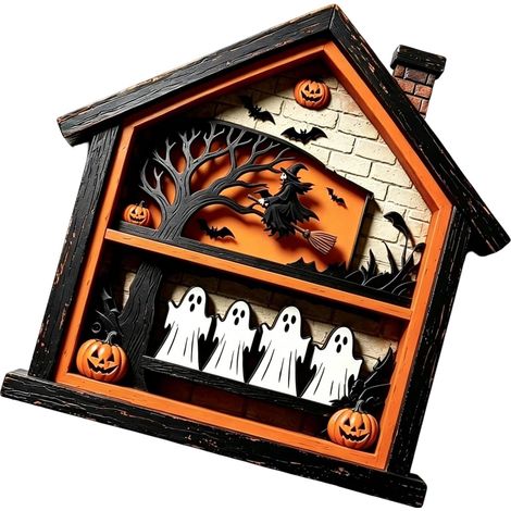 Décoration Table Halloween en Bois Forme Maison Fantôme, Ornement Autoportant pour Étagère, Cheminée, Entrée et Décoration Intérieure Saisonnière E (1/5)