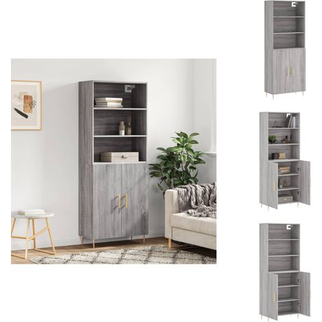 Buffet haut Sonoma gris 69,5x34x180 cm Bois d'ingénierie - Buffet Design Moderne - Meuble Rangement - Armoire Cuisine - Commode Salon - Étagère Murale (1/5)