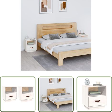 vidaXL Nachttisch Weiß -  Nachttische 2 Stk. Weiß 40x34x45 cm Massivholz Kiefer (1/5)