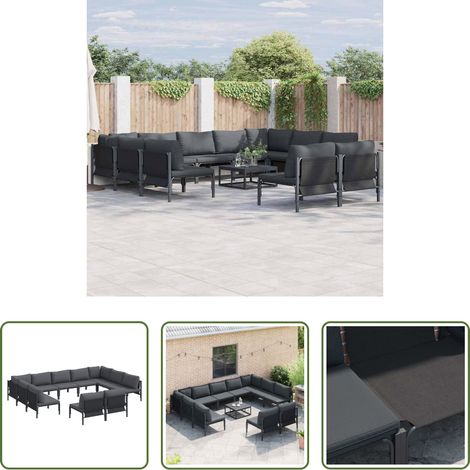 vidaXL Gartensofa Schwarz - Gartensofa-set mit Kissen 11 pcs Schwarz Stahl (1/5)