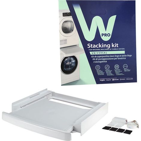 Kit de superposition lave-linge et sèche-linge avec tablette coulissante – Sangle de sécurité – Charge max 10 kg – Installation sans vis – Wpro (1/4)