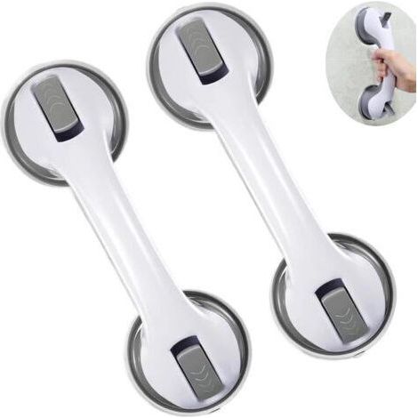 Lot de 2 Barres d’Appui Salle de Bain à Ventouse 30 cm – Poignée Sécurité Sans Perçage pour Douche et Baignoire – Antidérapante pour Personnes Âgées et Enfants,Gris