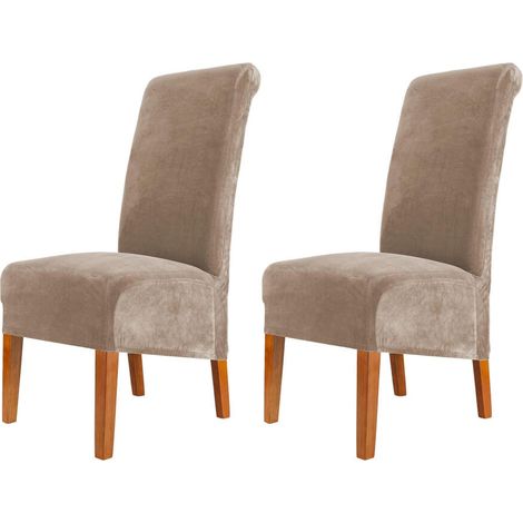 Housse de chaise de salle à manger en velours, housse élastique à dossier haut, lavable, amovible, ensemble de 2 pièces, kaki. (1/5)