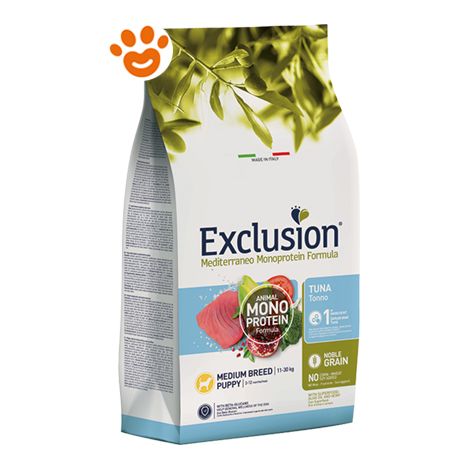 Exclusion Dog Mediterraneo Monoproteico Noble Grain Puppy Medium Breed Tonno  - Exclusion Dog Mediterraneo Monoproteico Noble Grain Puppy Medium Breed Tonno - Sacco Da 3 Kg (1/3)