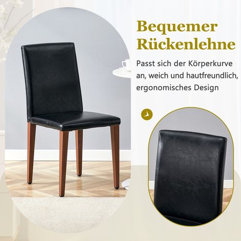 Set de 4 chaises de salle à manger design minimaliste, style luxe européen noir et noyer : similicuir PU noir, pieds en métal aspect bois de noyer foncé, idéales pour une cuisine moderne. (1/5)
