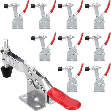 GH201B Pack of 10 carpenter's toggle clamps, 90 kg capacity, adjustable horizontal quick-release clamps for machinery, woodworking, welding