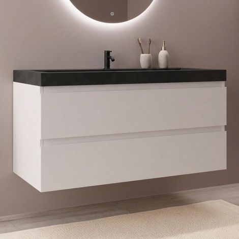 Meuble Monaco 100cm blanc brillant vasque noire LOMAZOO (1/5)