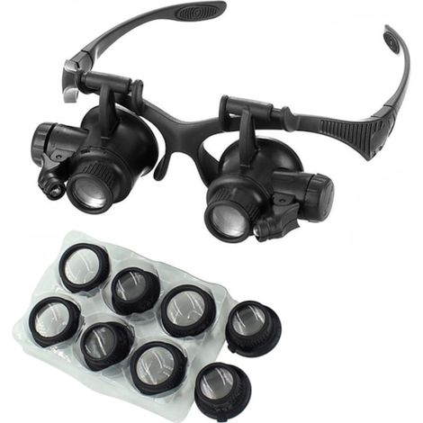 Lunette loupe LED KkvoGmle, grossissement 10X/15X/20X/25X, noir, pour travaux de précision et lecture, modèle polyvalent. (1/5)