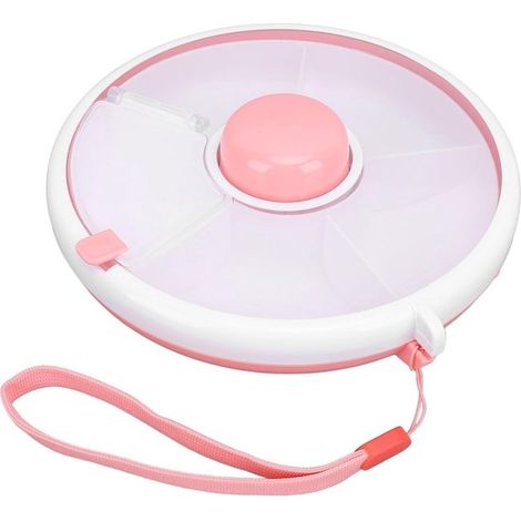 Drehbare Snack- und Obstaufbewahrungsbox für Kinder mit Deckel - Tragbares Tablett - 5 Fächer - Rosa - Geeignet für Snacks und Obst.
