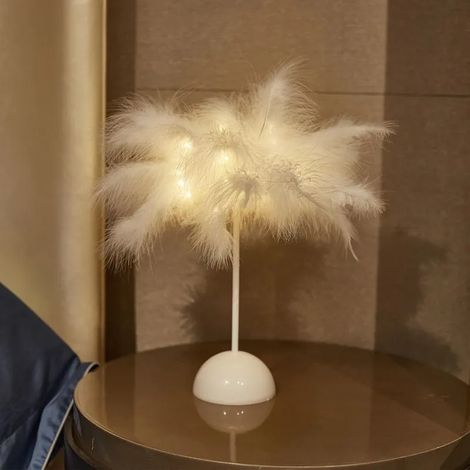 Lampe LED Plume Pissenlit Fil de Cuivre Lampe Plastique Blanc Plume-Type de Batterie