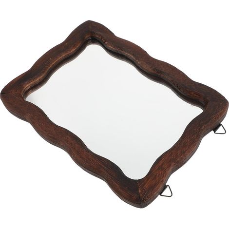 Miroir de Maquillage Vintage, Miroir de Toilette Rétro à Cadre Ondulé en Bois et Verre, Couleur Café, Large Angle de Vision, à Suspendre, pour Décoration Murale et Couloir, (1/5)