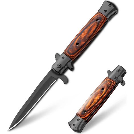 Couteau pliant avec manche en bois, couteau à une main, couteau de chasse pour extérieur, camping, pêche