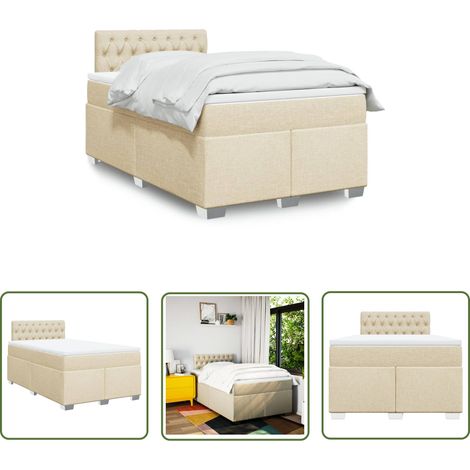 vidaXL Sommier à lattes de lit avec matelas crème 120x190 cm tissu