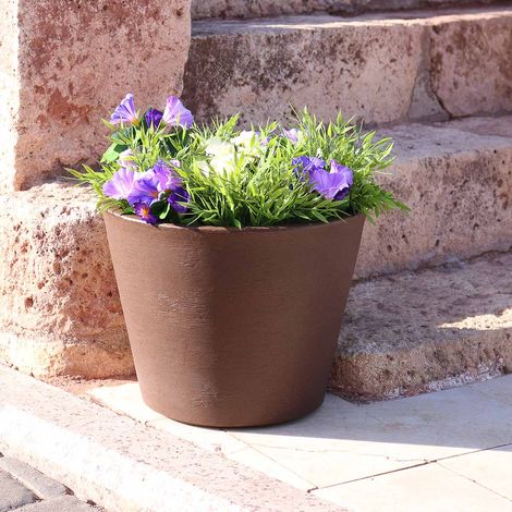 PETUNIA RÚSTICA Macetero Redondo de Interior y Exterior Para Plantas y Flores Muy Resistente al Paso del Tiempo. Hecho de Polietileno en España - Bronce