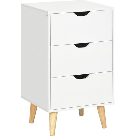 Table de chevet scandinave pour chambre 40 x 35 x 68.5 cm 3 tiroirs rangement pratique plateau minimaliste en MDF blanc 210001527 (1/5)