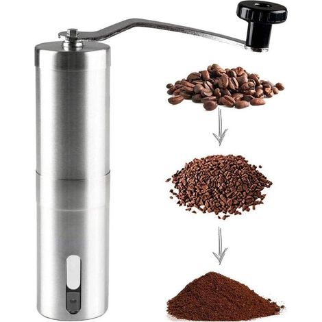 Moulin à café manuel (réglable) Coffee Grinder en Acier Inoxydable Moulin manuel café Broyeur en Céramique Portable et emballée sans plastique (1/5)