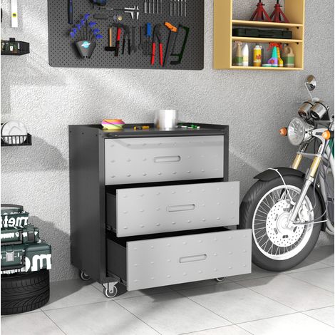 Carro portaherramientas metálico 75x42x88 cm con 3 cajones y ruedas – MEUBLIV (1/5)