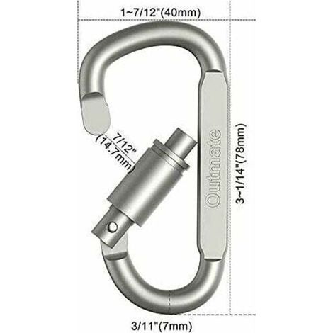 Lot de 6 mousquetons en aluminium verrouillables – Charge maximale 68 kg – Dimensions 81x42x6,8 mm – Pour camping et randonnée (1/4)