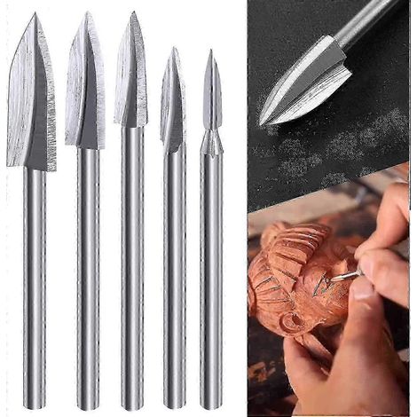Ensemble de 5 forets à bois 2025 pour outil rotatif, avec queue de 3,2 mm (1/8"), pour le travail du bois (gravure, sculpture, perçage, meulage). (1/5)