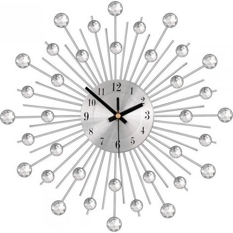 Horloge Murale Argenté Geante avec Strass, Metal Silencieuse Pendule Murale Moderne Nordic Décoration, Créative Design pour Salon Chambre Bar 56cm