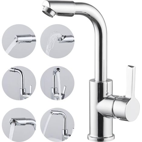 Robinet de Lavabo 360° Rotation Robinet de Salle de Bain Eau Froide Et Chaude Robinet Monocommande Mitigeur Lavabo Robinet Lavabo Surface Chromé Robinet Lavabo Chaude Et Froide Réglable (1/5)