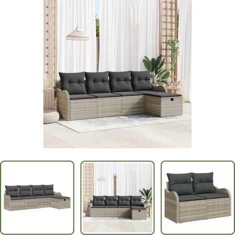 Poly Rattan -  Garten-Sofa-Set mit Kissen 5 pcs Hellgrau Poly Rattan (1/5)