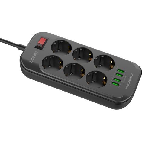 Multiprise Electrique avec 4 Ports USB et 6 Prises, Noir (1/5)