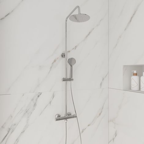 Round Chrome Thermostatic Shower Kit with Fixed Head and Handset (1/3)